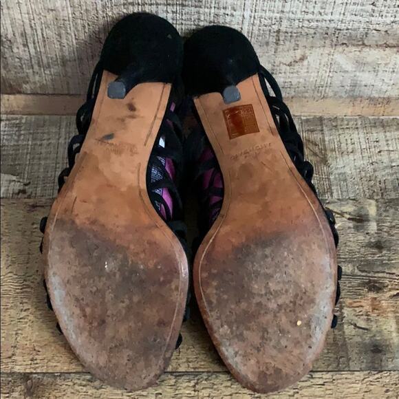 Givenchy Zenaide Suede Nautical Eyelet Heels Caged Gladiator Black Size 38 8 - Picture 9 of 13